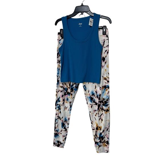 JENNI PAJAMA LOUNGE SLEEP SET TEAL RIBBED TANK TOP & TIE-DYE JOGGER PANT MEDIUM - Picture 1 of 14